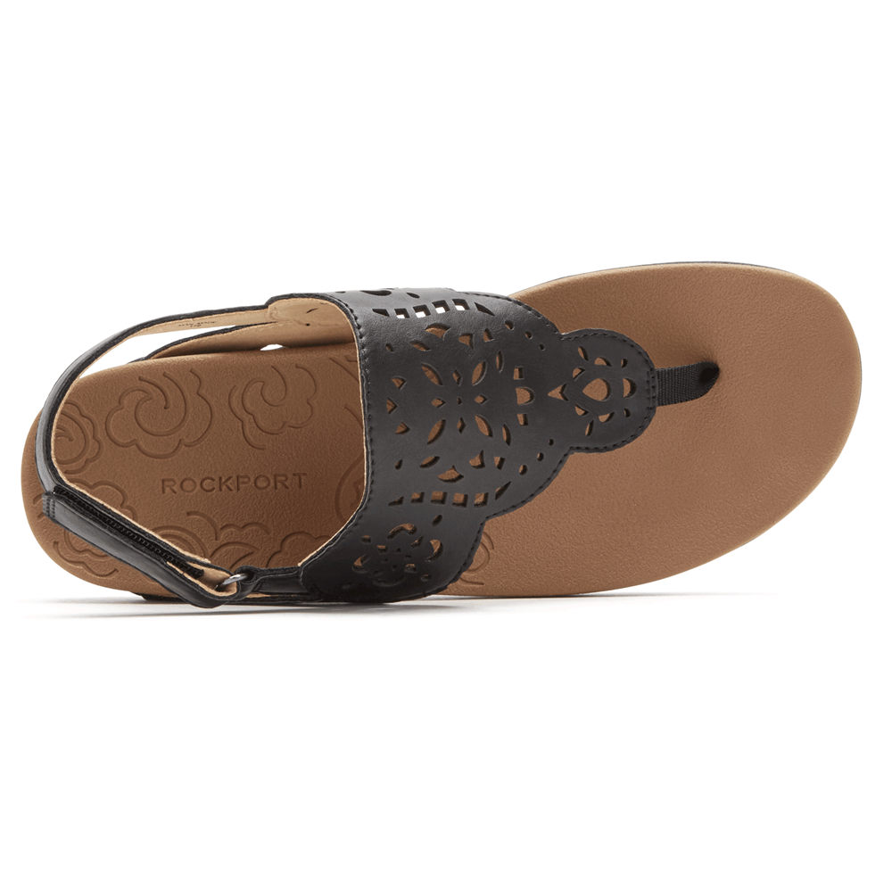 Womens Sandals - Rockport Ridge Circle Cutout Thong - Black - XLSP73801